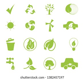 Clean energy and ecology protection icons set 