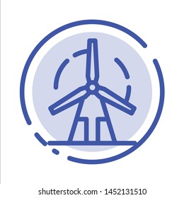 Clean, Energy, Green, Power, Windmill Blue Dotted Line Line Icon