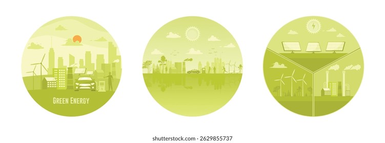 Clean energy for a greener and more environmentally conscious world. A sustainable cityscape with clean energy sources. Harmonious layout that showcases renewable energy Concept.