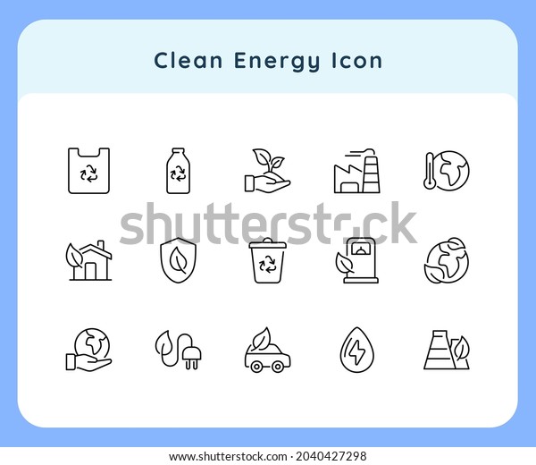 clean energy icon pack collection\
white blue isolated background with black outline\
style