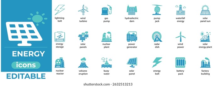 Clean energy icons for power, renewable, electric, and eco theme