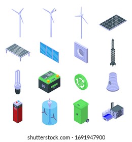 Clean energy icons set. Isometric set of clean energy vector icons for web design isolated on white background