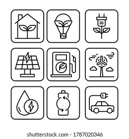 Clean energy icons set. Line vector. Isolate on white background.