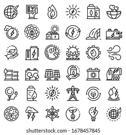 Clean energy icons set. Outline set of clean energy vector icons for web design isolated on white background