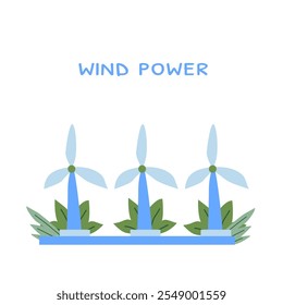 Clean energy: illustration of wind turbines with eco-friendly design.