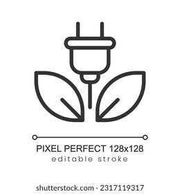 Clean energy pixel perfect linear icon. Sustainable electricity generation. Alternative sources. Thin line illustration. Contour symbol. Vector outline drawing. Editable stroke. Poppins font used