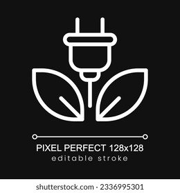 Clean energy pixel perfect white linear icon for dark theme. Electricity. Isolated vector illustration. Thin line illustration. Isolated symbol for night mode. Editable stroke. Poppins font used