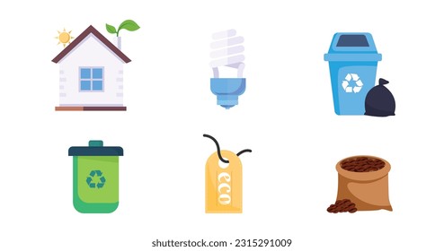 Clean energy set, Ecology and green energy, Ecology, nature and environment. Protection, planetary care, natural recyclable energy.