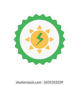 Clean energy stamp featuring a sun and lightning bolt, symbolizing renewable solar power and sustainable electricity.