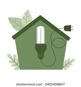 Clean energy sustainability. Reduce energy consumption by unplugging appliance and using energy saving light bulb. Environmentally conscious living concept.