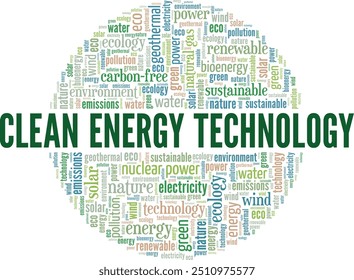 Clean Energy Technology word cloud conceptual design isolated on white background.