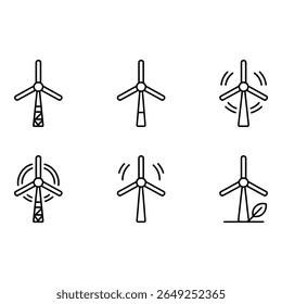 Energia Limpa Vento Turbina Ícones Rotação Estática e Eco amigável Linha Art Gráficos para Web e App Design