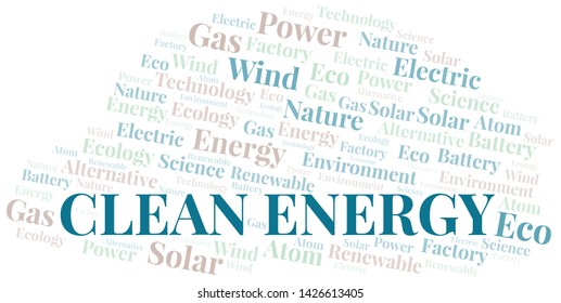 Clean Energy word cloud. Wordcloud made with text only.