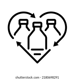Clean environment icon. Bottle recycling in heart arrows icon. Simple design. Outline vector. Isolated on white background.