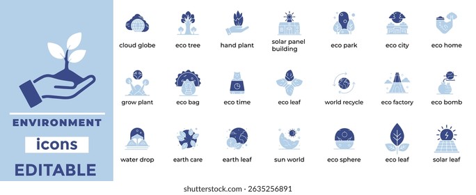 Clean environment vector icons ideal for sustainability, ecology, and green energy designs across digital platforms