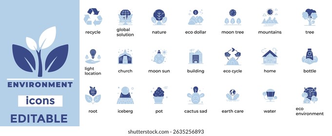 Clean environment vector icons ideal for sustainability, ecology, and green energy designs across digital platforms