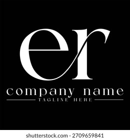 Ein sauberes ER, RE Monogramm Logo mit eleganter Serifenschrift. Perfekt für kreative Studios, Modemarken, Berater und modernes Corporate Branding.