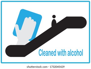 Clean escalators to resist the Covid-19 virus with antiseptic. vector
