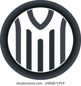 A clean and essential vector logo featuring a classic men's t-shirt with bold black and white stripes, presented in a circle.