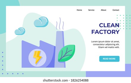 Clean factory emit low pollution campaign for web website home homepage landing page template banner with flat style