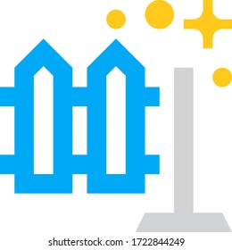 Clean fence. Shine. Vector icon. Gray, blue and yellow colors.