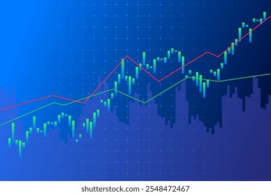 Clean financial visualization showcasing stock market data using candlestick and line graphs. Perfect for presentations and financial analytics. Concept of economics, financial analytics, business