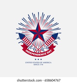 Clean flat american independence day background with firework, for greeting card