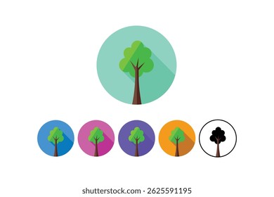 Iconos circulares planos limpios de árboles para infografías, icono plano del árbol, icono ecológico del árbol, Vector verde del árbol