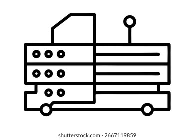 Clean flat data center icon representing servers, cloud storage, and networking. Perfect for internet security, IT, and technology design projects.