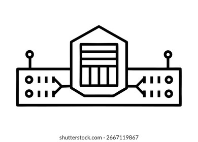 Clean flat data center icon representing servers, cloud storage, and networking. Perfect for internet security, IT, and technology design projects.