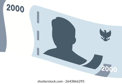 Design plano limpo de 2.000 Rupiah indonésio fatura com silhueta. Ideal para conteúdo financeiro educacional e gráficos com temas monetários.