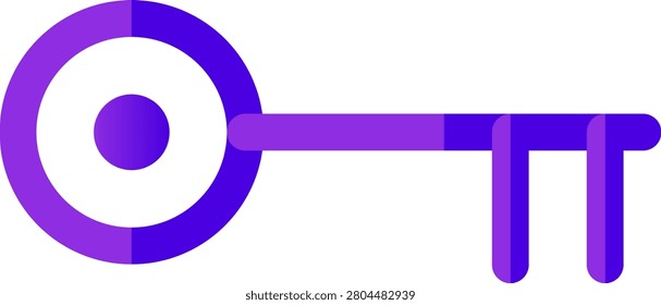 A clean flat design graphic showing a purple stylized key symbolizing digital access security and encryption on a plain background.