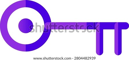 A clean flat design graphic showing a purple stylized key symbolizing digital access security and encryption on a plain background.