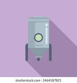 Icono de diseño plano y limpio que representa un moderno cubo de basura callejero sobre un fondo púrpura
