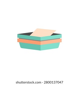 Clean flat design icon depicting a modern office tray holding a single blank document. Perfect for business and productivity concepts.