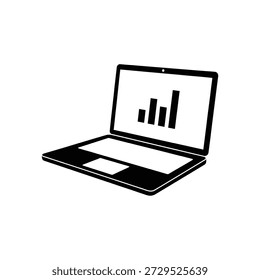 Ein klares, flaches Design, Vektorgrafik eines offenen Laptops mit einem Balkendiagramm, perfekt für Geschäftsanalysen und Finanzberichterstattung.