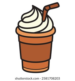 A clean, flat icon of a paper cup filled with coffee, topped with a straw.