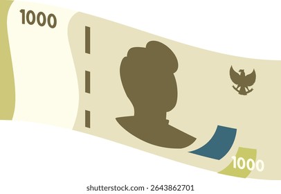 Saubere, flache Abbildung der 1 000 - Rupiah - Banknote mit Silhouette. Geeignet für Lehrmaterial, Bankgrafiken und indonesische Finanzinhalte.
