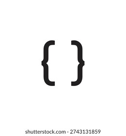 A clean, flat illustration of curly brackets used in programming and web development. This versatile black silhouette is ideal for software engineering logos, IT branding, developer portfolio icons, and educational coding materials.