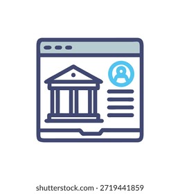 Ilustración limpia y plana de la interfaz de banca digital con un icono de construcción y perfil de usuario. Estilo gráfico moderno con composición equilibrada.