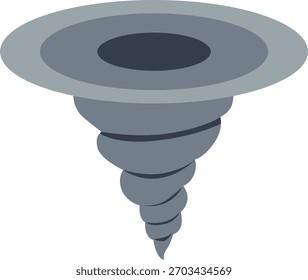 Una ilustración plana limpia de un embudo de tornado que se forma sobre el suelo, que representa patrones de Clima severos, riesgo de desastres naturales, movimiento atmosférico, energía de tormenta y peligro climático.