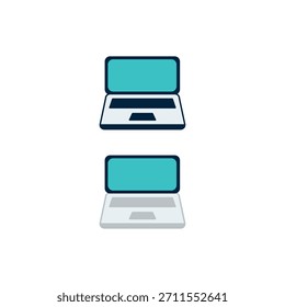 Icono plano limpio del ordenador portátil que muestra el ordenador y la pantalla digital para el trabajo en línea, la educación, la programación, la tecnología, los negocios, y los proyectos modernos de la comunicación.