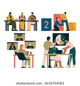 Clean Flat Office Scene with Expressive Professional Corporate Business Style