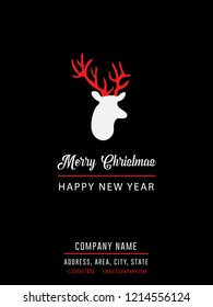 Clean Flat Reindeer Black and Red Christmas and New Year Wishes Invitation Card Flyers