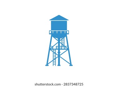 A clean flat vector icon depicting a classic metal water tower structure with a storage tank, support frame, and ladder, isolated on a white background.
