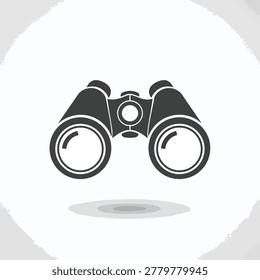 A clean flat vector icon representing binoculars used for birdwatching sightseeing travel exploration and surveillance isolated on a simple circular background