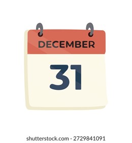 Ilustración vectorial plana limpia de una página de calendario que muestra el 31 de diciembre, diseñada en un estilo mínimo que representa celebraciones o recordatorios de fin de año.