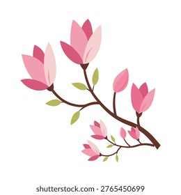 Clean flat vector illustration of magnolia flower emphasizing simplicity elegance and modern botanical visual appeal