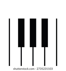 A clean, flat vector illustration of a piano keyboard section featuring the group of three black keys. Minimalist silhouette design with solid black lines and blocks on a white background. Perfect for music education, jazz posters, or minimalist UI design.