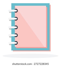 Eine saubere, flache Vektorgrafik eines rosafarbenen, spiralförmigen Notizbuchs mit einem Teal-Rahmen und weißen Ringen. Dieses minimale Schreibwarensymbol eignet sich perfekt für Bildung, Bürobedarf, Journalismus und schulbezogene Designprojekte.